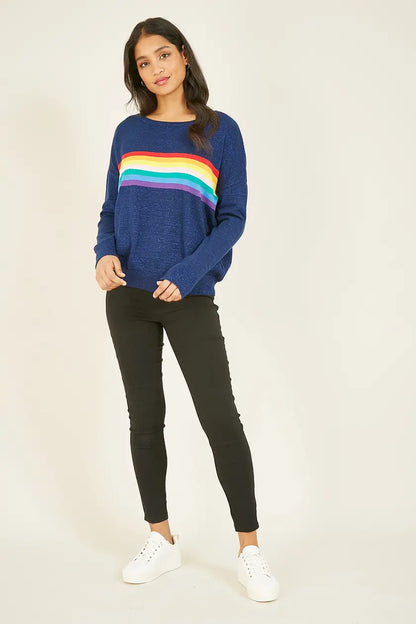 Navy Rainbow Knitted Jumper