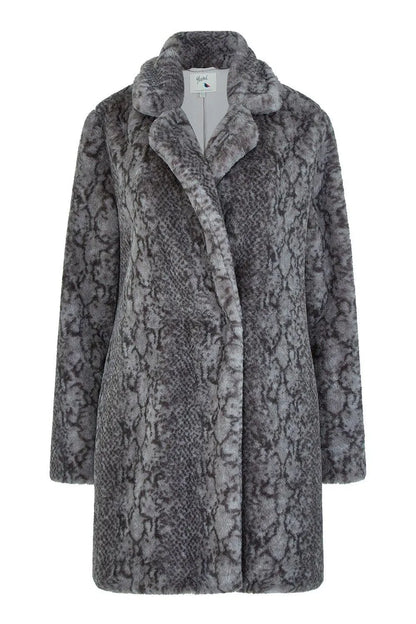 Grey Snakeskin Print Faux Fur Coat