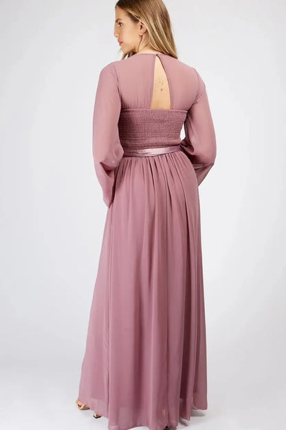 Mauve Plunge Tie Waist Maxi Dress