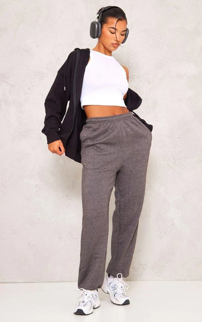 Charcoal Marl Sweat Cuffed High Waist Joggers