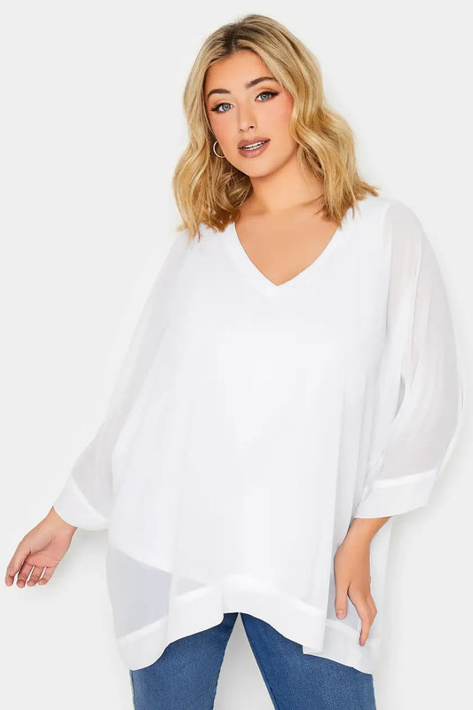 White Chiffon Cape Blouse