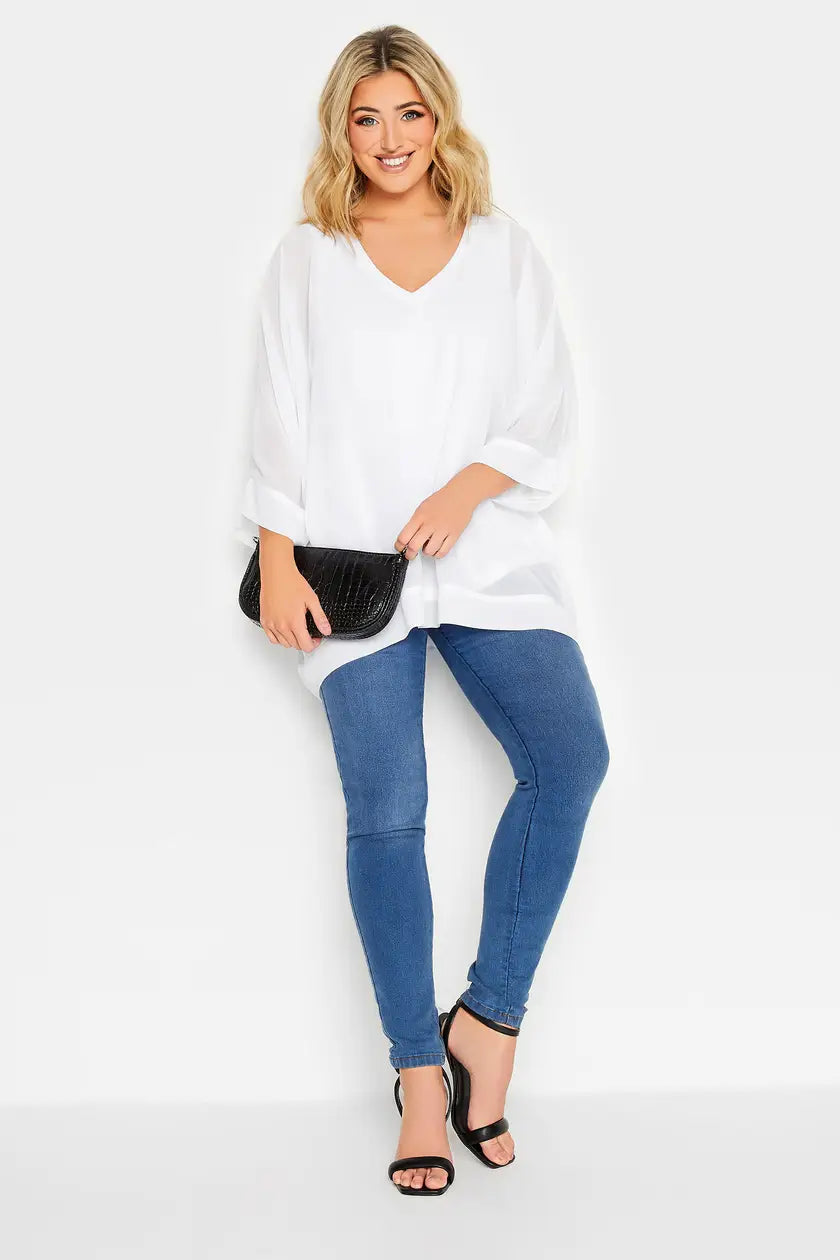 White Chiffon Cape Blouse