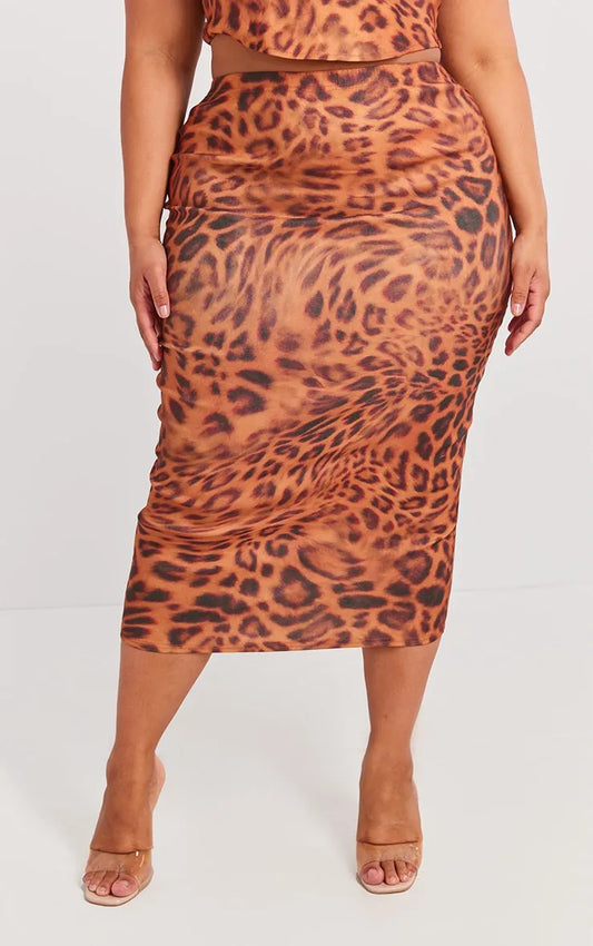 Brown Leopard Printed Midaxi Skirt