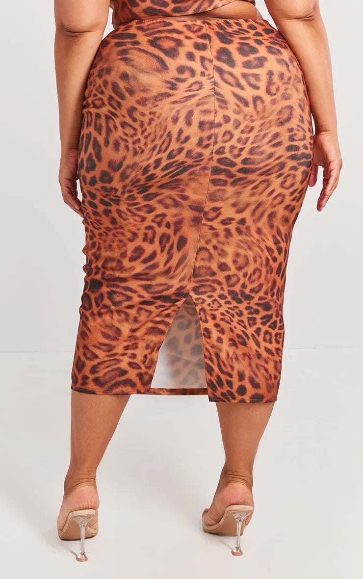 Brown Leopard Printed Midaxi Skirt