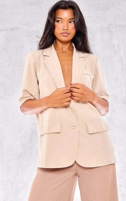 Beige Short Sleeve Oversized Blazer