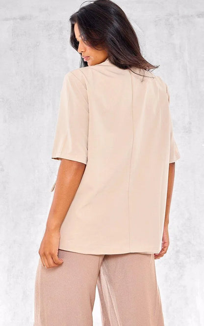 Beige Short Sleeve Oversized Blazer