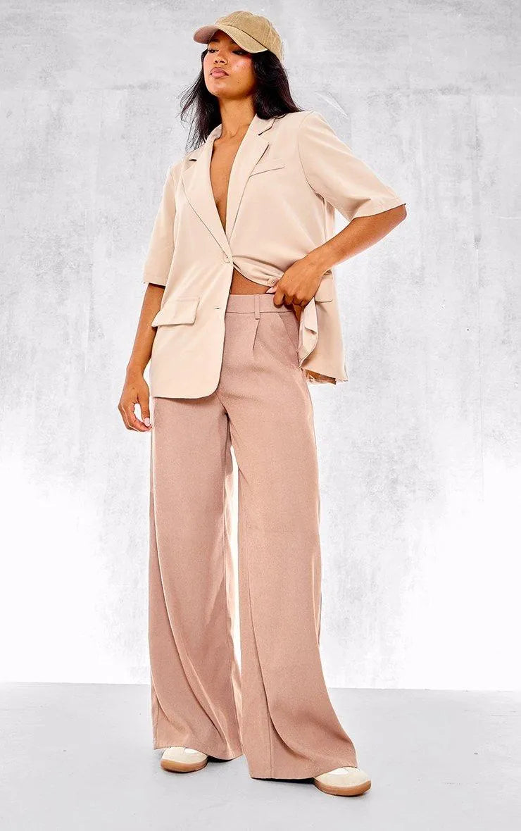 Beige Short Sleeve Oversized Blazer