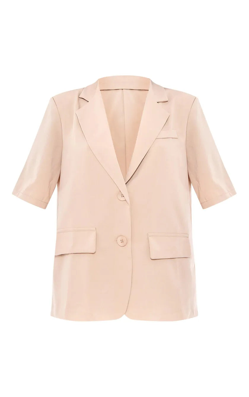 Beige Short Sleeve Oversized Blazer