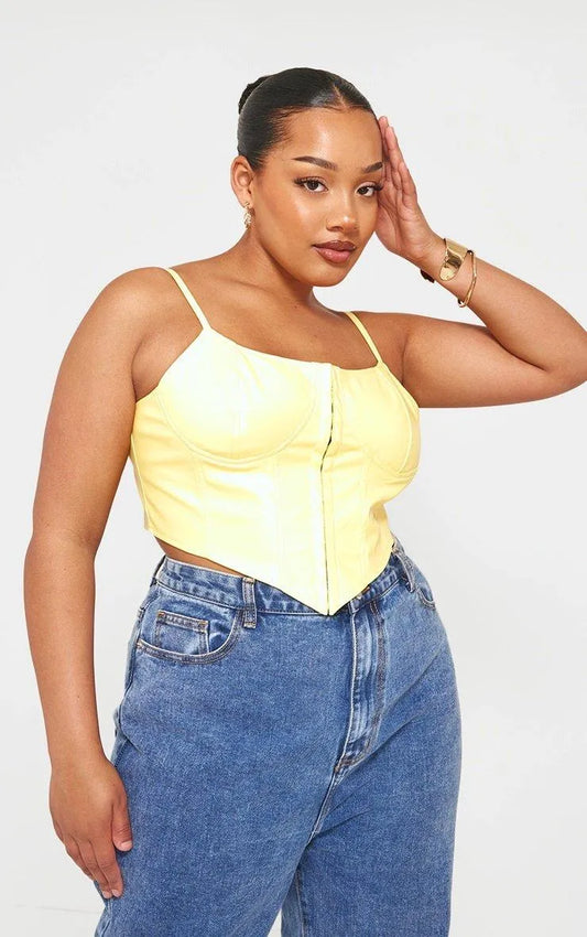 Plus Lemon Hook And Eye Seam Detail Corset Top
