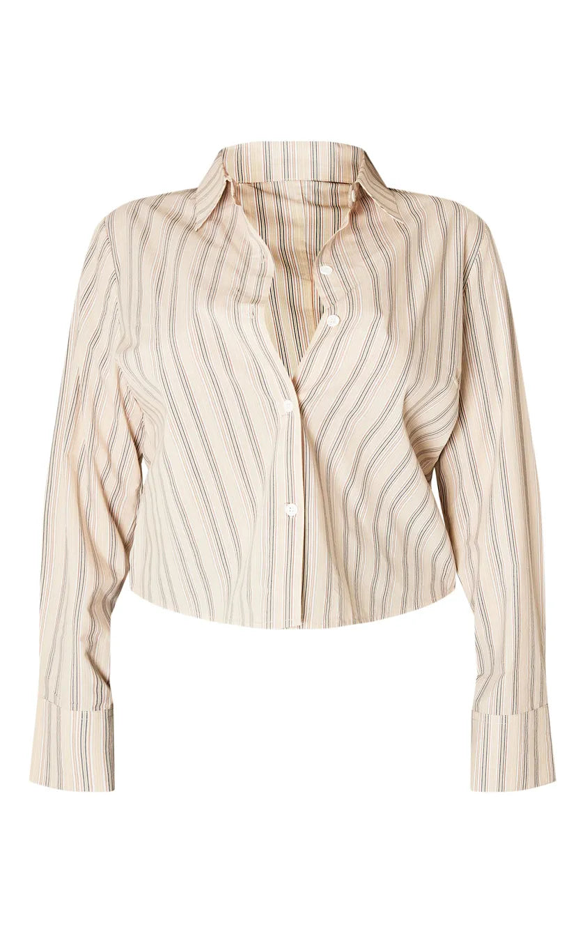 Plus Beige Striped Fitted Shirt