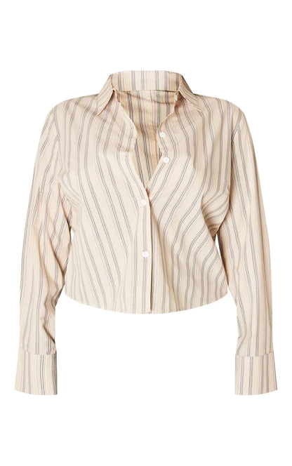 Plus Beige Striped Fitted Shirt