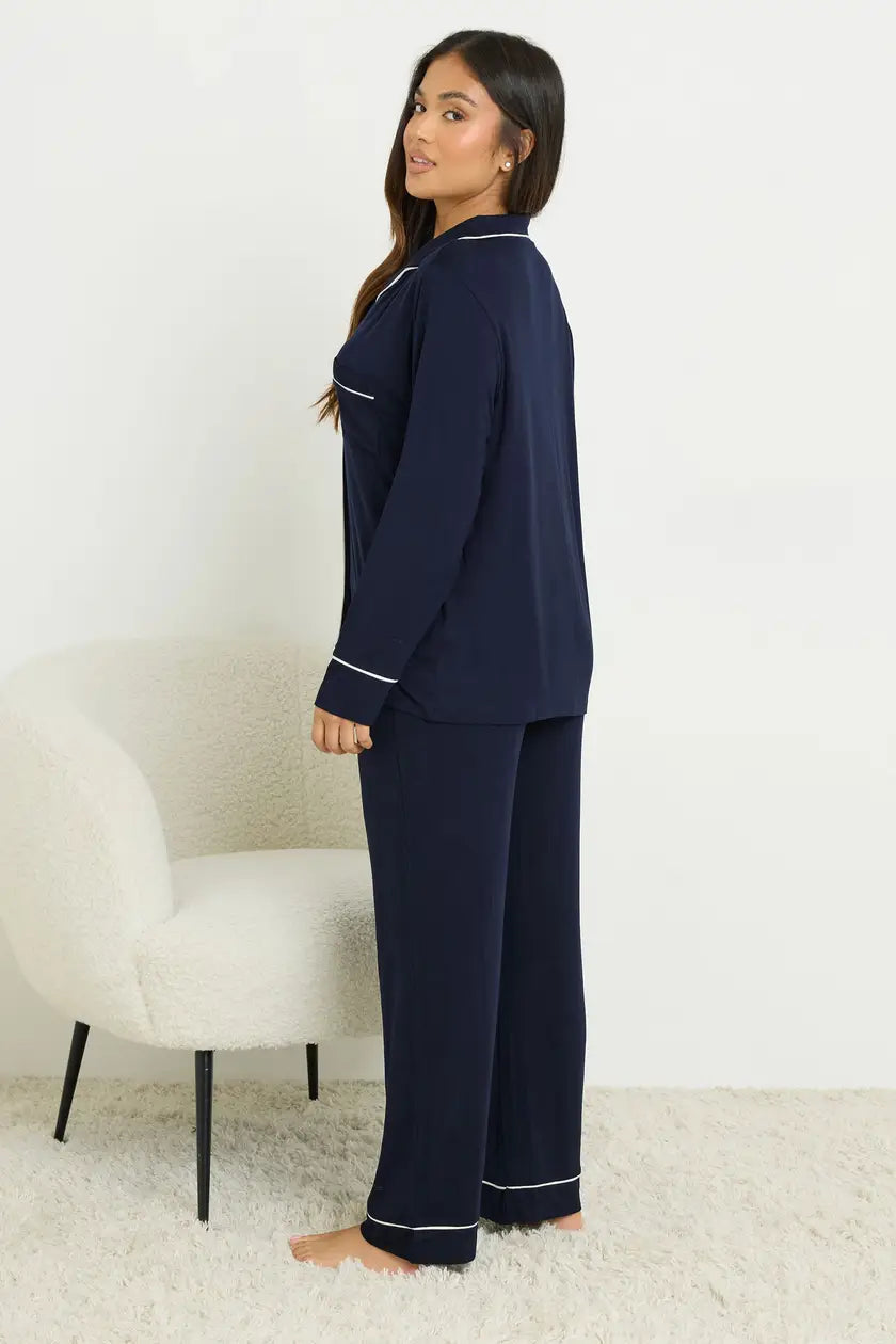 Navy Blue Piped Pjamas Set