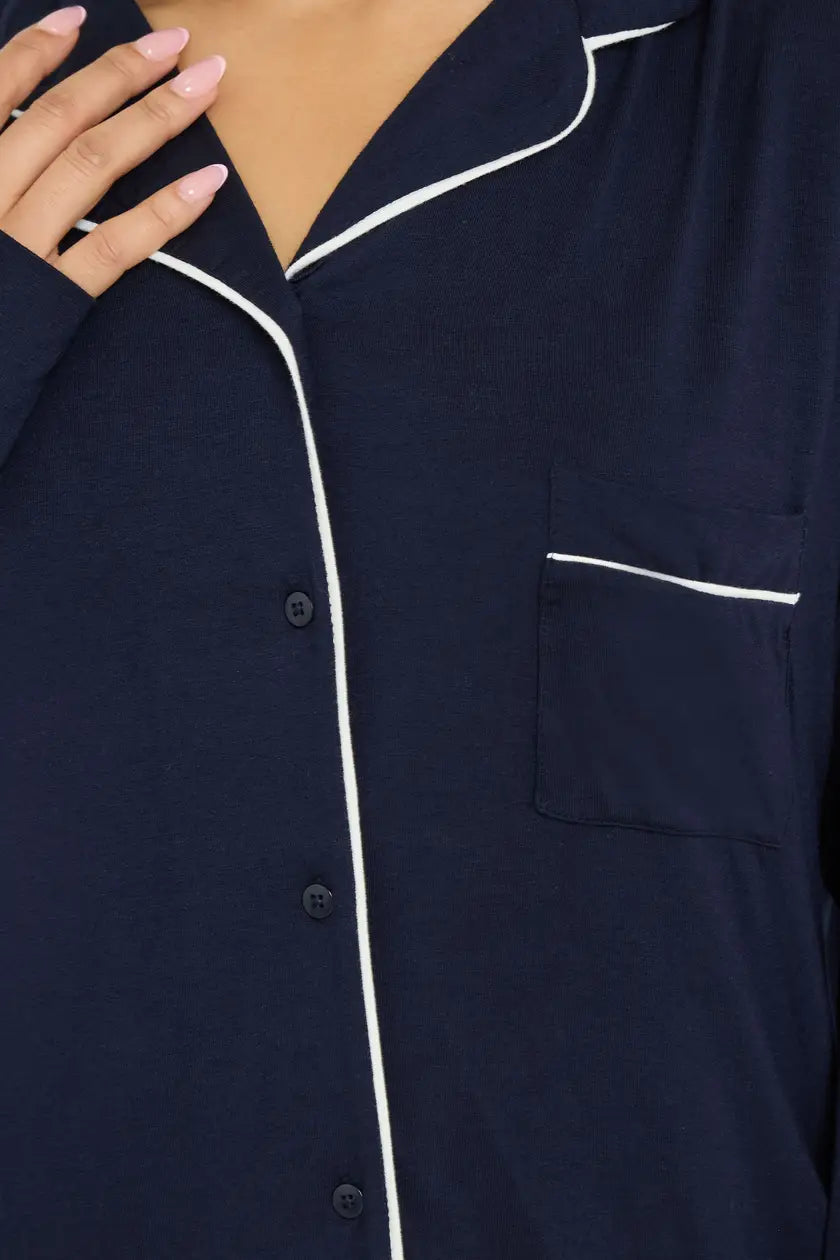 Navy Blue Piped Pjamas Set