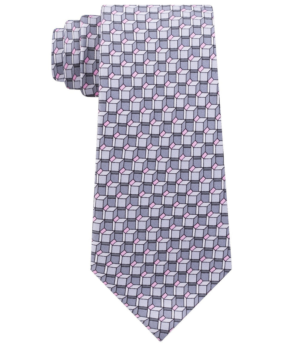 Pink and Grey Geometric Print Neck Tie