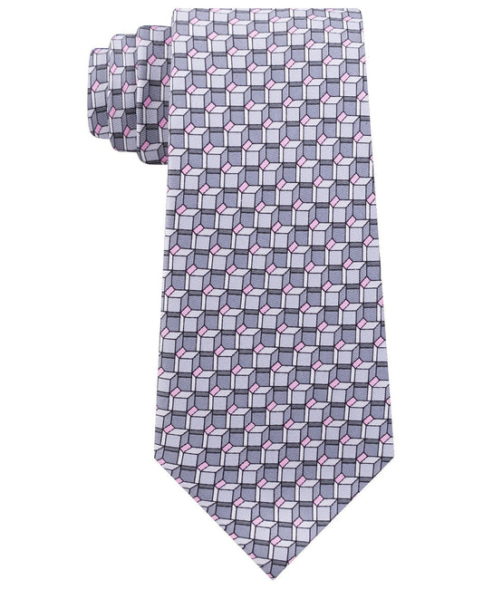 Pink and Grey Geometric Print Neck Tie