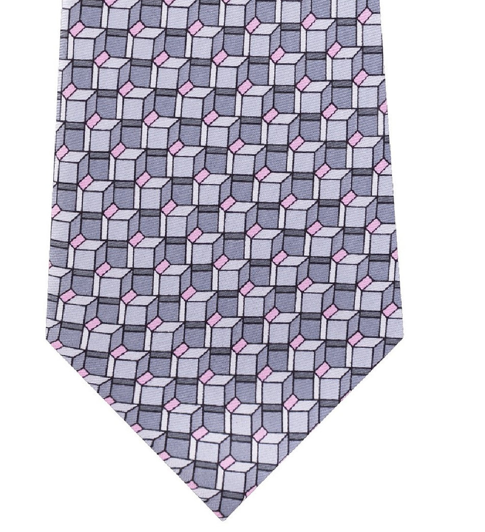 Pink and Grey Geometric Print Neck Tie