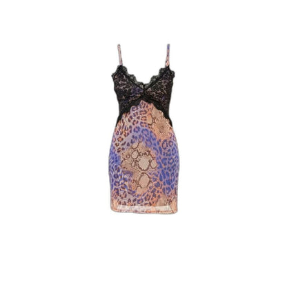 Lace Overlay Mesh Mini Dress In Animal Print