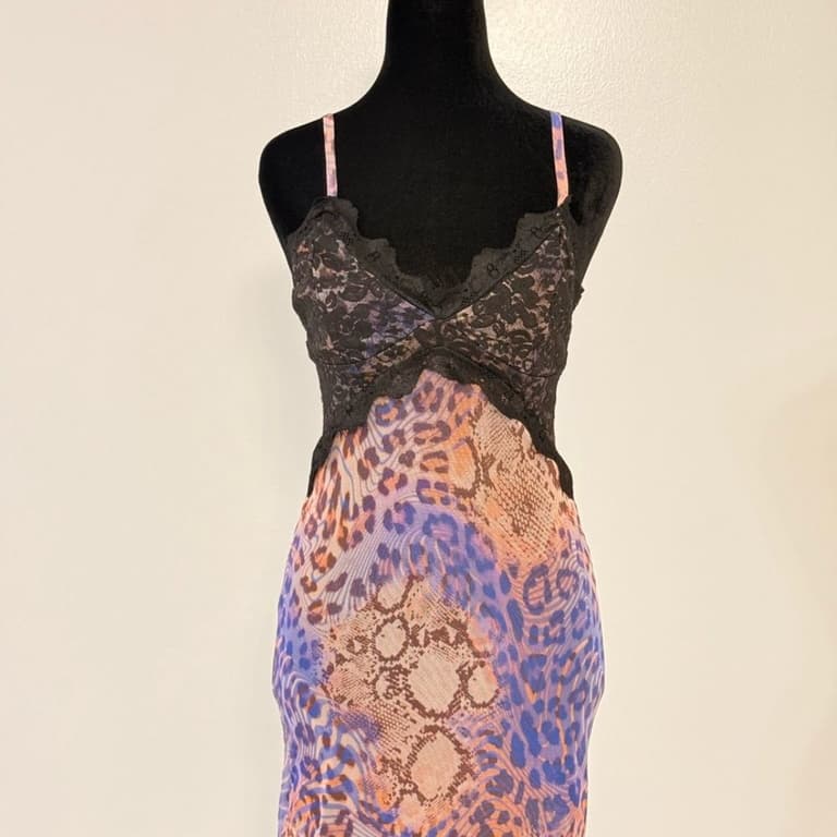 Lace Overlay Mesh Mini Dress In Animal Print