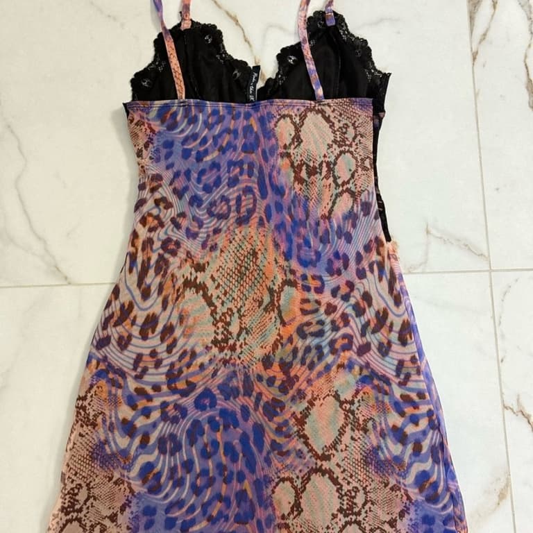 Lace Overlay Mesh Mini Dress In Animal Print