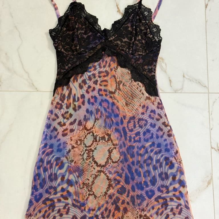 Lace Overlay Mesh Mini Dress In Animal Print