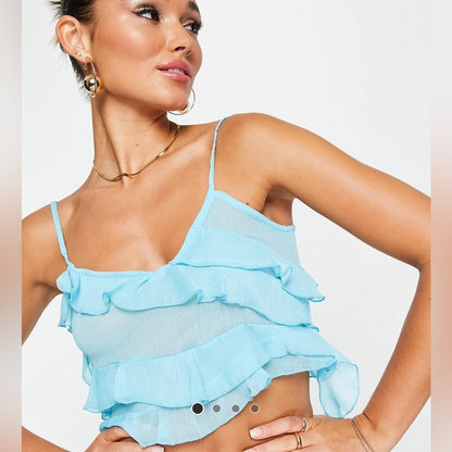 ASOS design bias cami ruffle in blue.