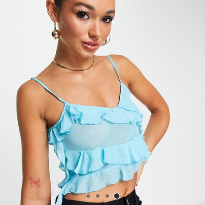 ASOS design bias cami ruffle in blue.