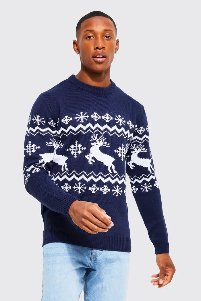 Muscle Fit Reindeer Christmas Jumper