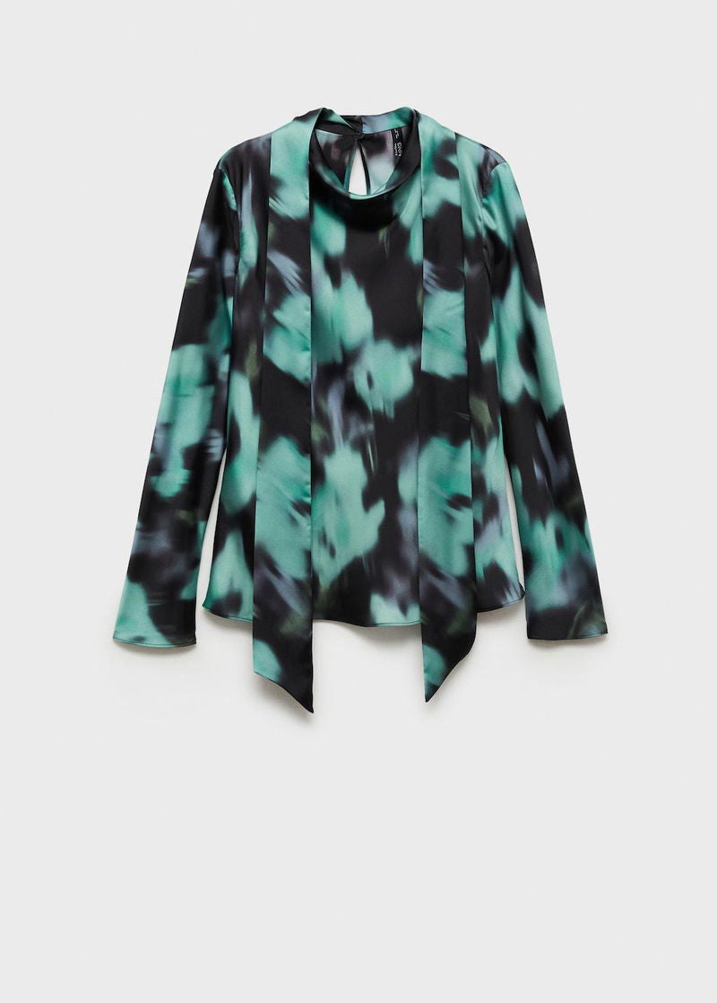 Mango Printed Blouse With Bow - Black