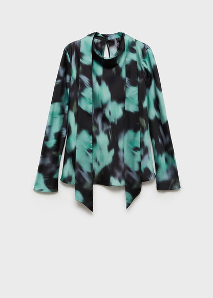Mango Printed Blouse With Bow - Black