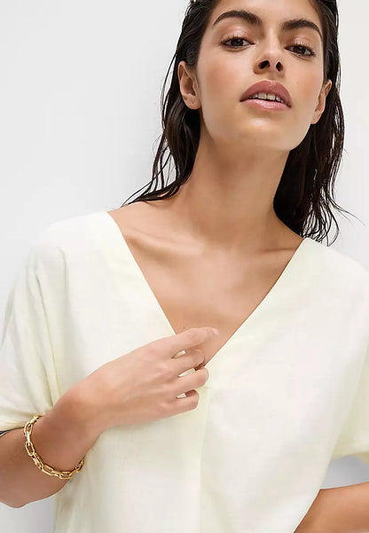 Linen Rich Printed V Neck Shift Dress