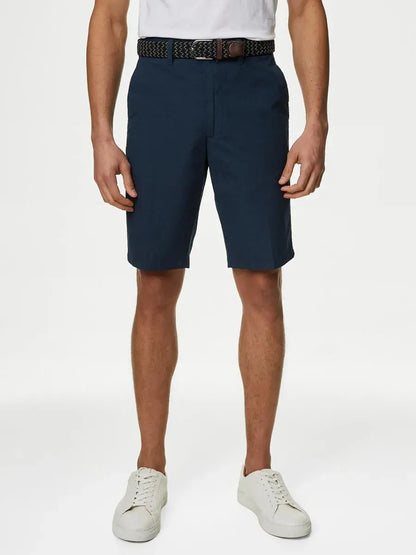 Pure Cotton Checked Belted Chinos Short Navy Mix