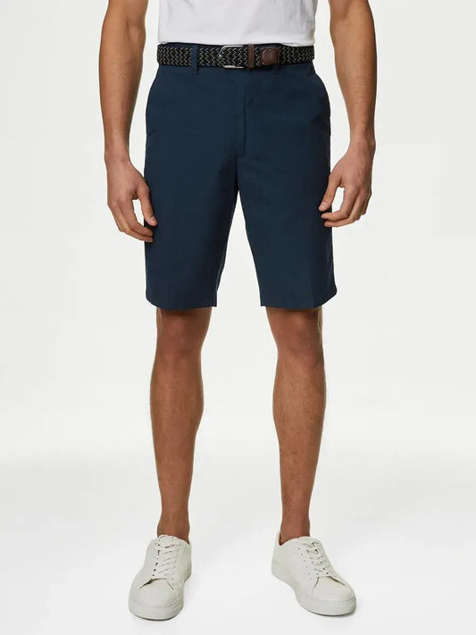 Pure Cotton Checked Belted Chinos Short Navy Mix