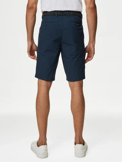 Pure Cotton Checked Belted Chinos Short Navy Mix