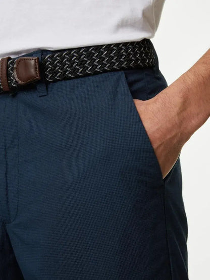 Pure Cotton Checked Belted Chinos Short Navy Mix
