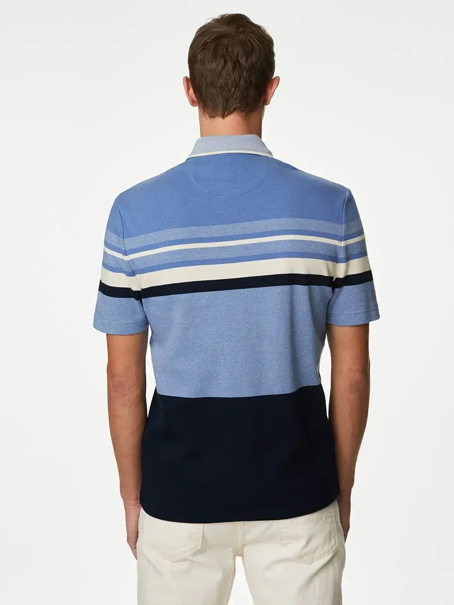 Double knitted Stripe Polo - Blue