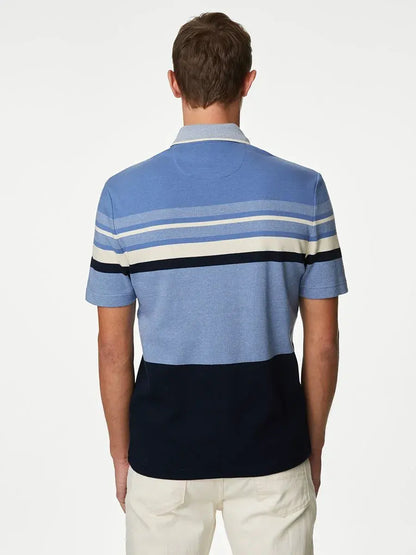 Double knitted Stripe Polo - Blue