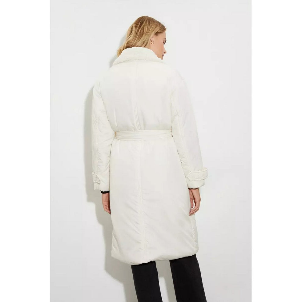 Borg Padded Longline Coat Cream