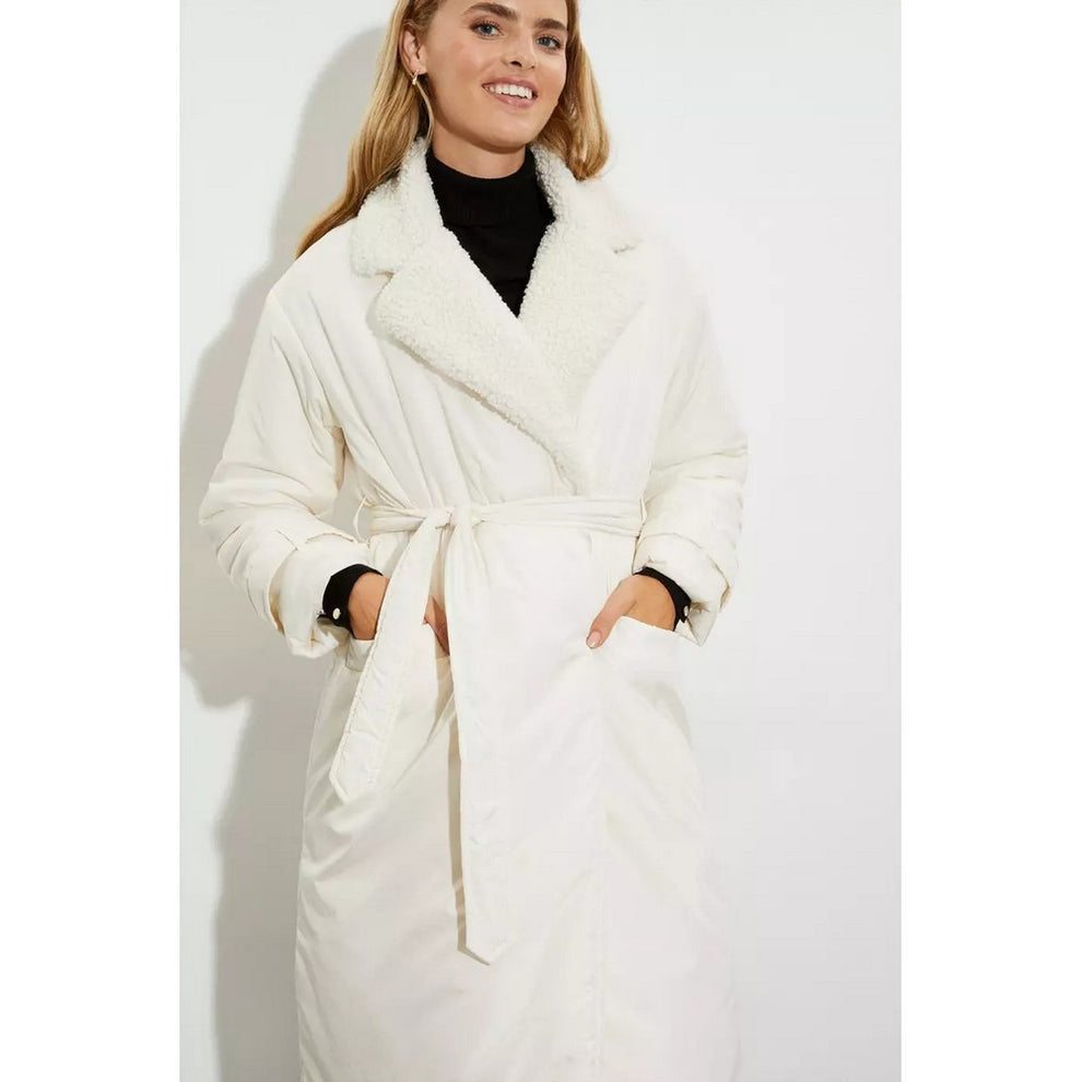 Borg Padded Longline Coat Cream