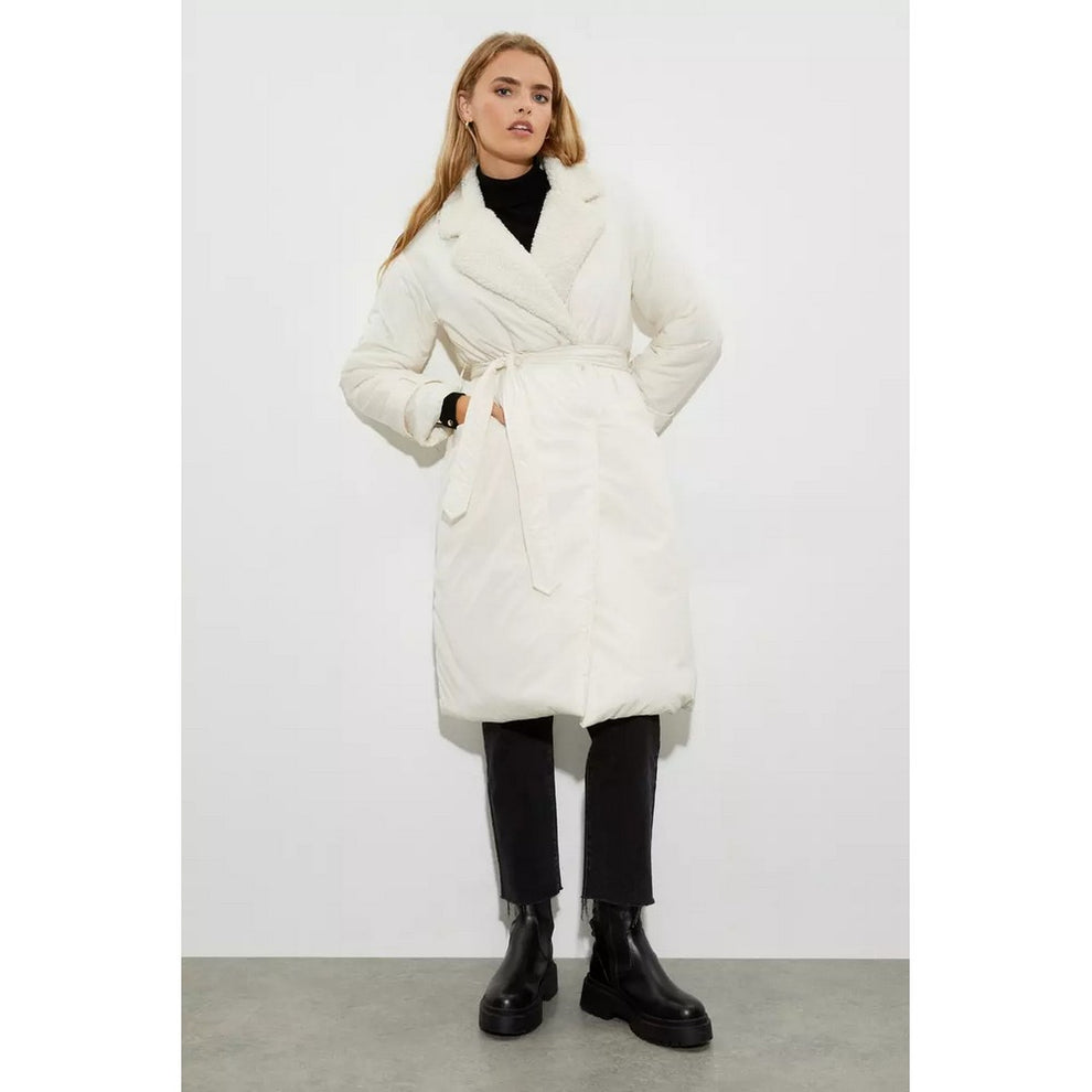 Borg Padded Longline Coat Cream