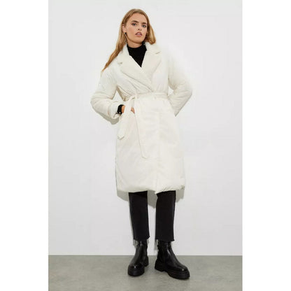Borg Padded Longline Coat Cream