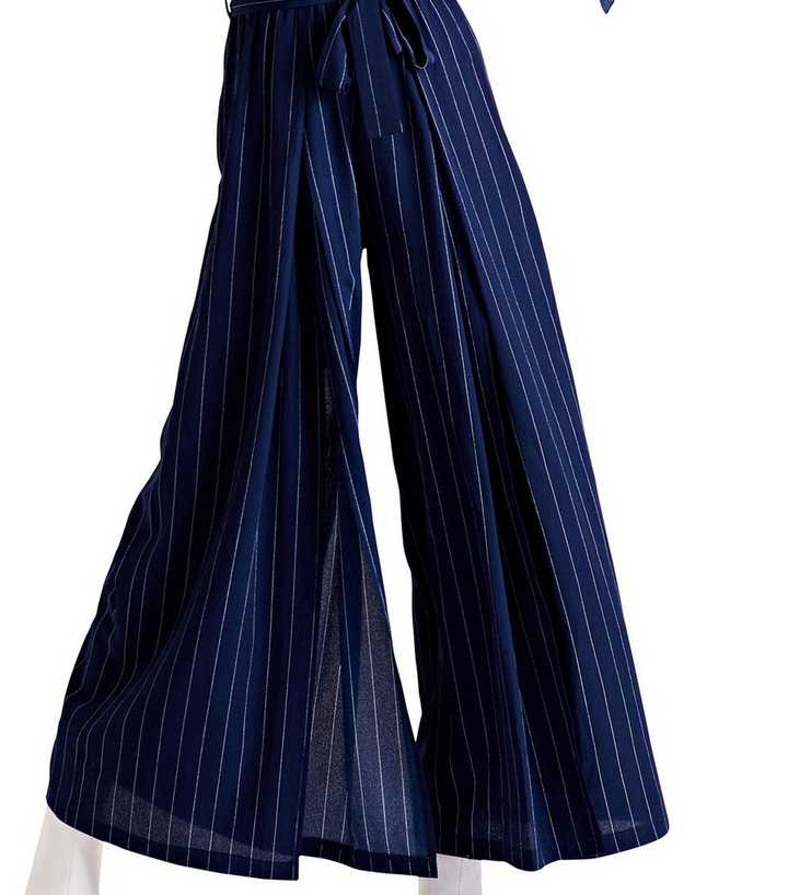 Striped Tie Waist Jumpsuit Navy