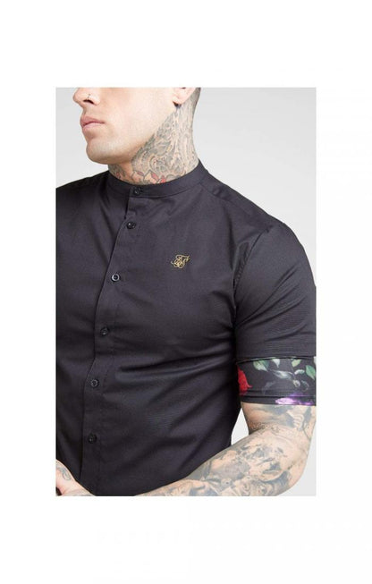 Midsleeve Grandad Collar Shirt Black / Oil Paint