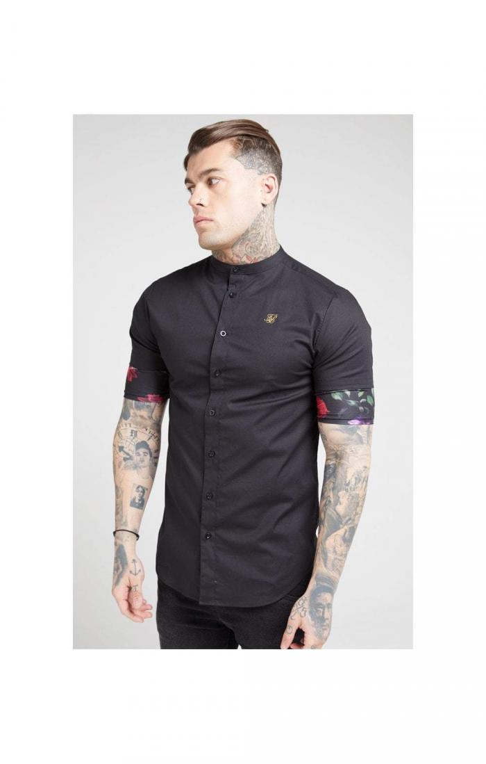 Midsleeve Grandad Collar Shirt Black / Oil Paint