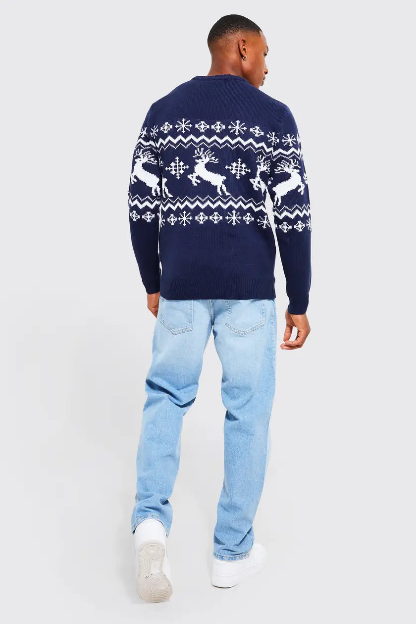 Muscle Fit Reindeer Christmas Jumper