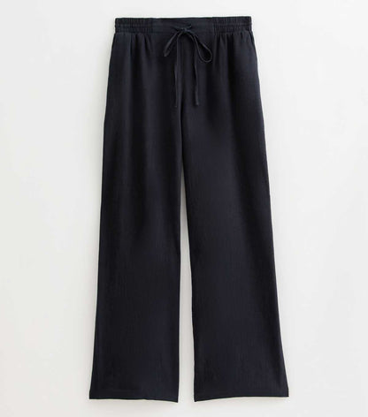 Navy Linen Blend Drawstring Waist Trousers
