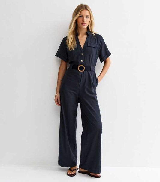 Navy - O Ring Belt Utility Jumpsuit