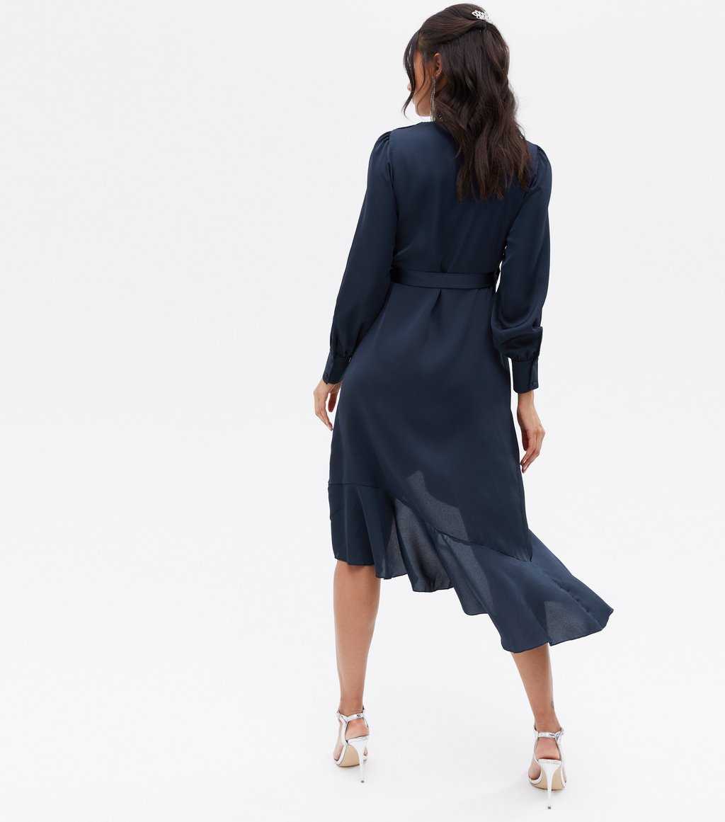 Charlotte Navy Frill Wrap Midi Dress