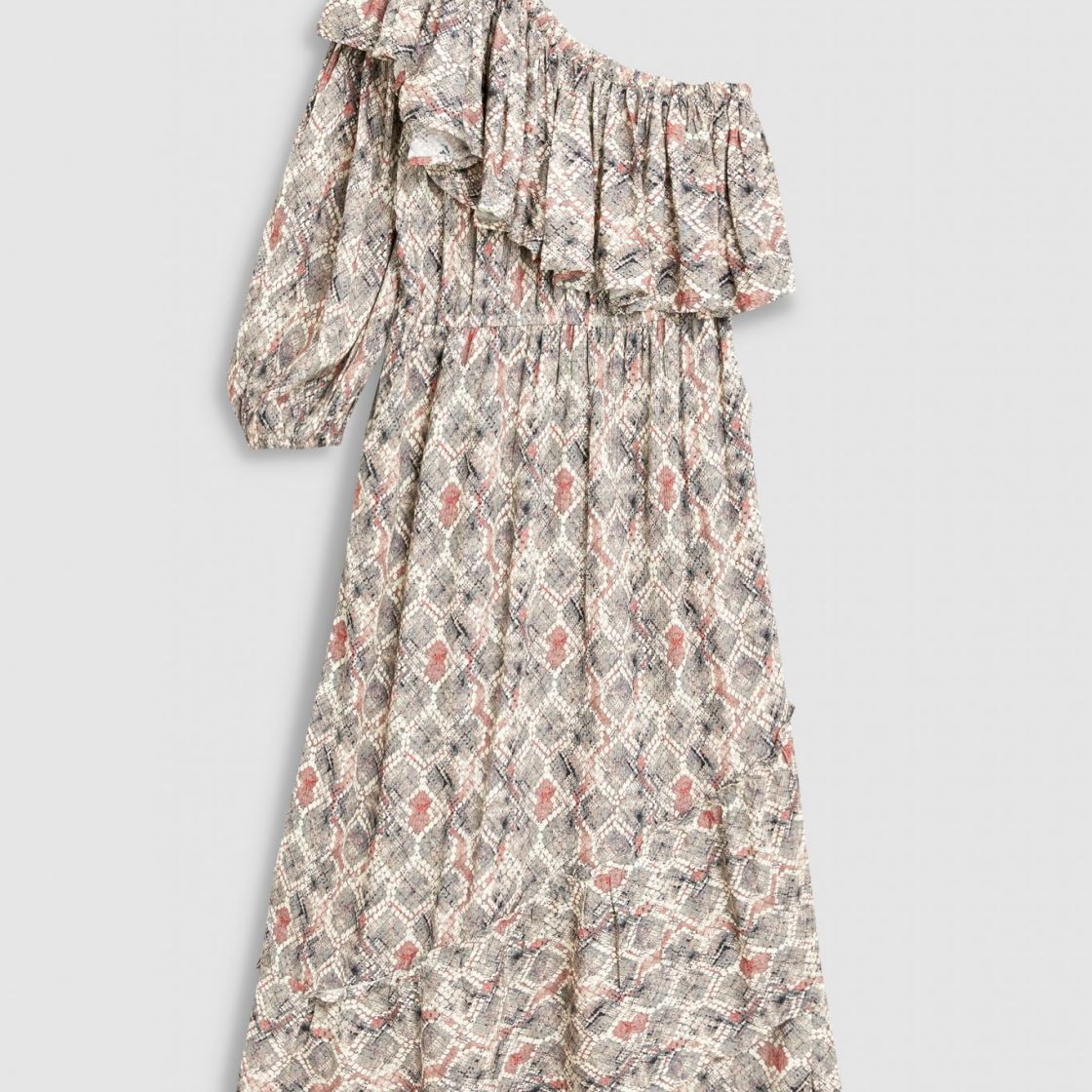 Snake Print One-shoulder Dress