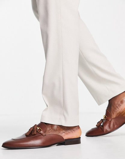 Noak Made in Portugal Mule Loafers With Snaffle Tassel in brown leather