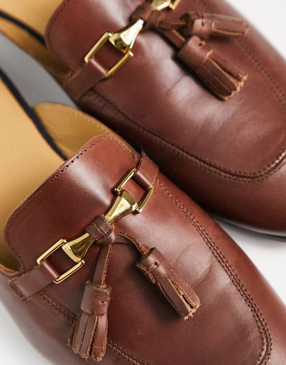 Noak Made in Portugal Mule Loafers With Snaffle Tassel in brown leather